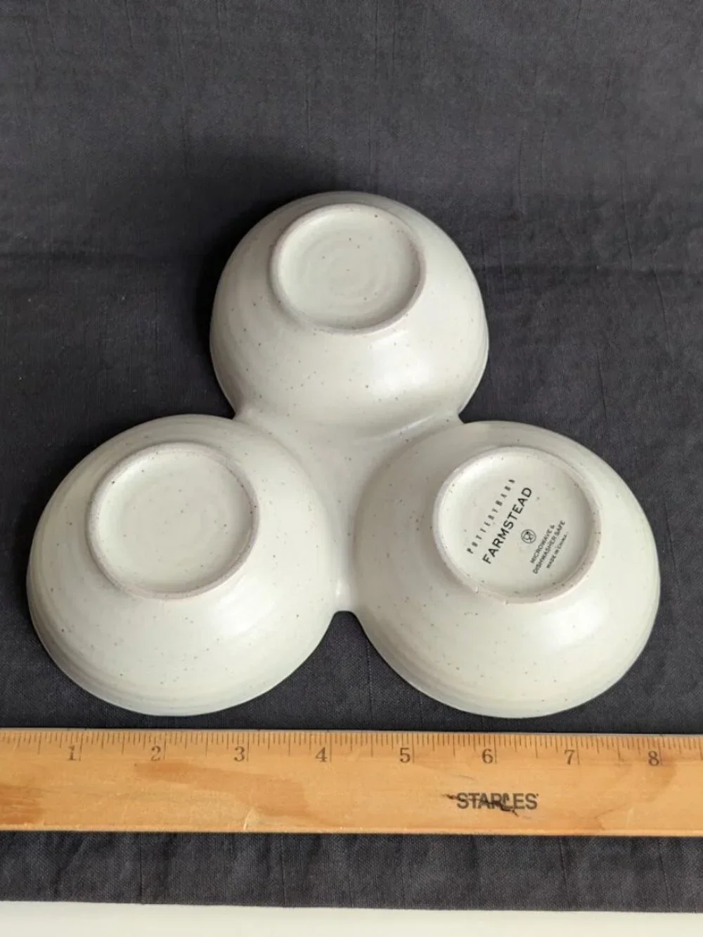 Pottery Barn Farmstead Stoneware Triple Serving Dish Nut Dish Multi Use